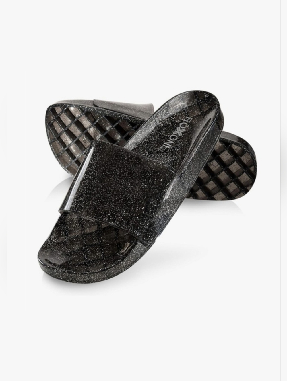 SANDAL MANIA 🚨Roxoni Black Glitter Jelly Slides Sparkle Sandals NWT Pool Shoes‎